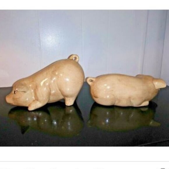 VTG ceramic Porcelain Pigs piglets by Isabel Kurtz 1991 beige figurines FLAW - Picture 3 of 7